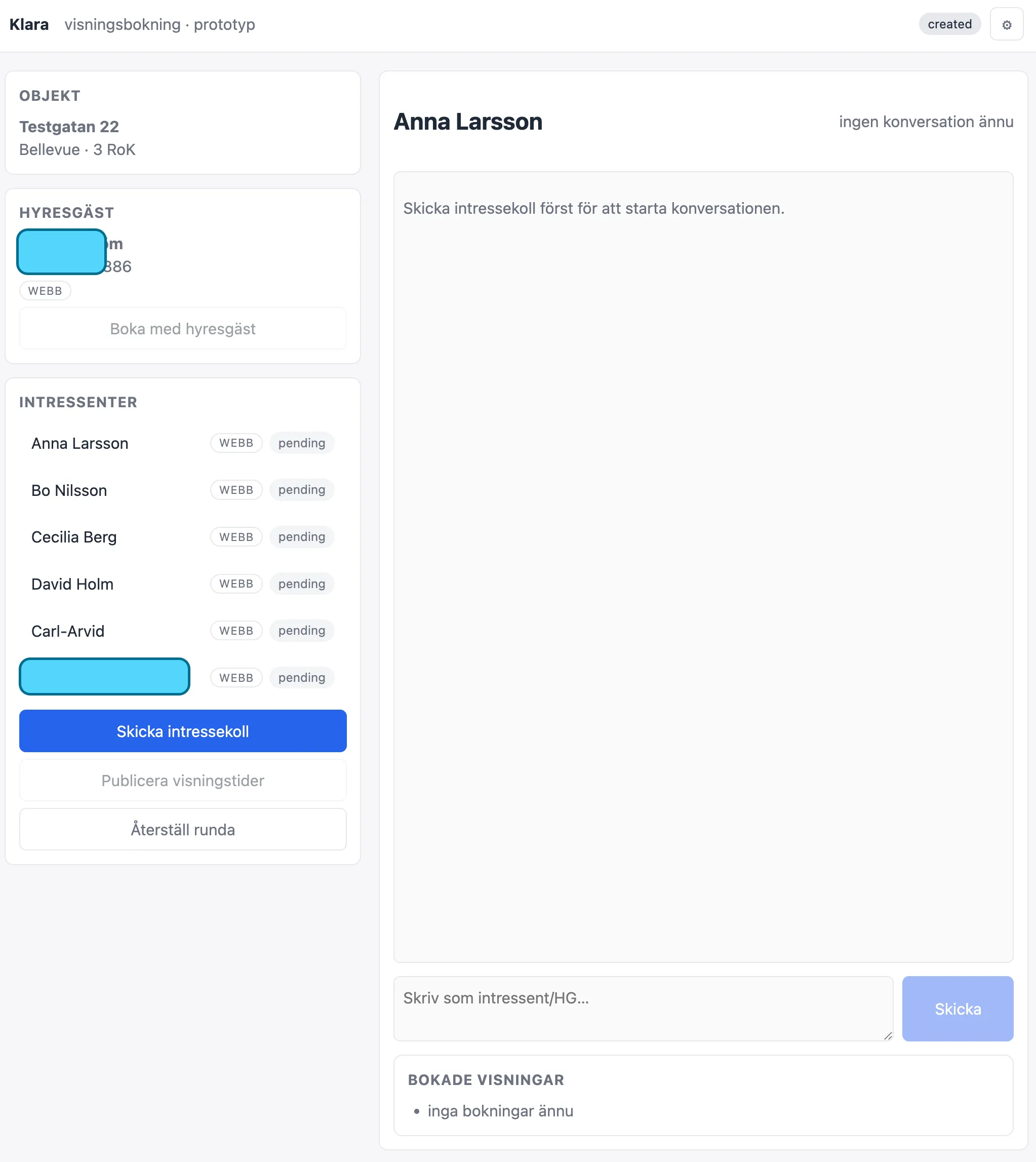 Chat prototype: a simulated three-way SMS conversation