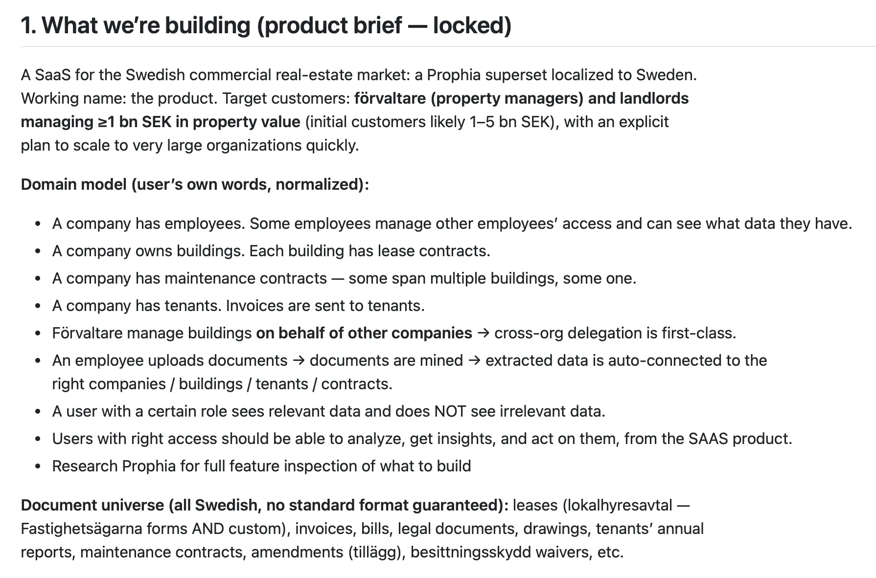 The locked product brief — §1 of the plan file