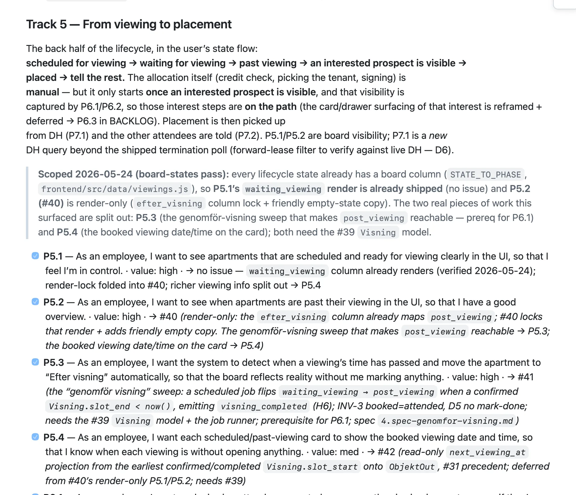 The prioritized user-story list